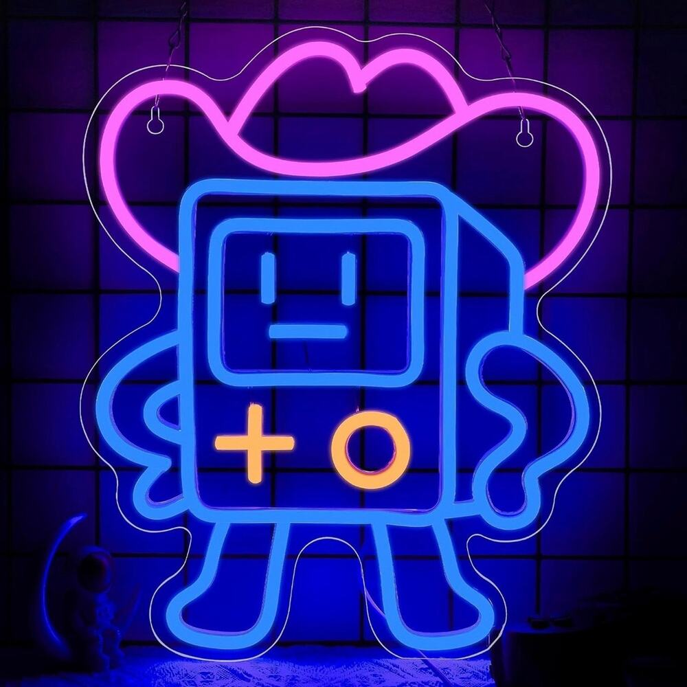 Cartoon Network Cowboy BMO Neon Sign Adventure Time Night Light Room Wall Decor